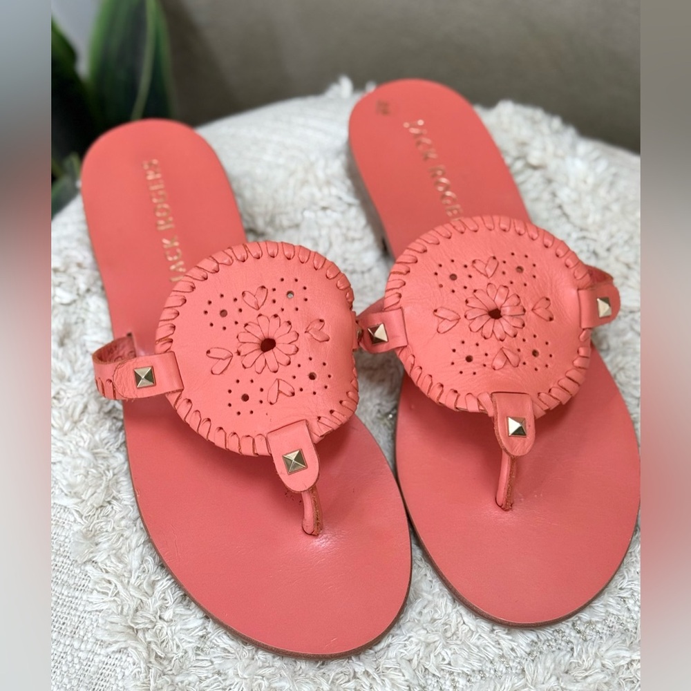 Jack Roger's Georgica leather flat sandals coral size 9.5